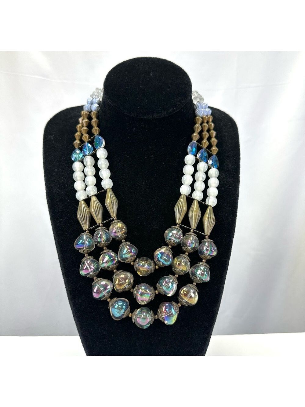 Treska Goddess Collection NWT3 row mix bead crystal necklace Chunky Statement